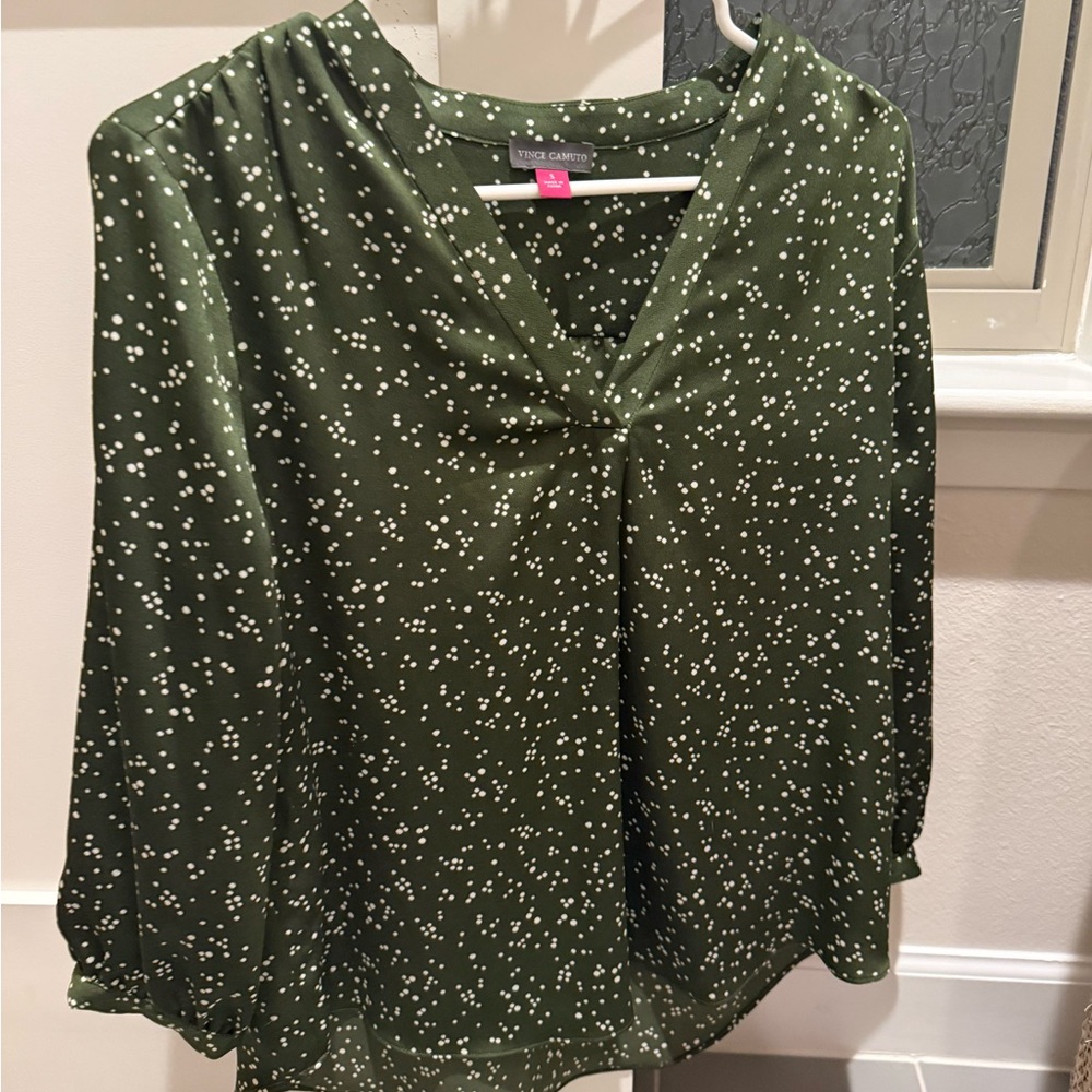 Vince Camuto Dark Green Polka Dot Blouse